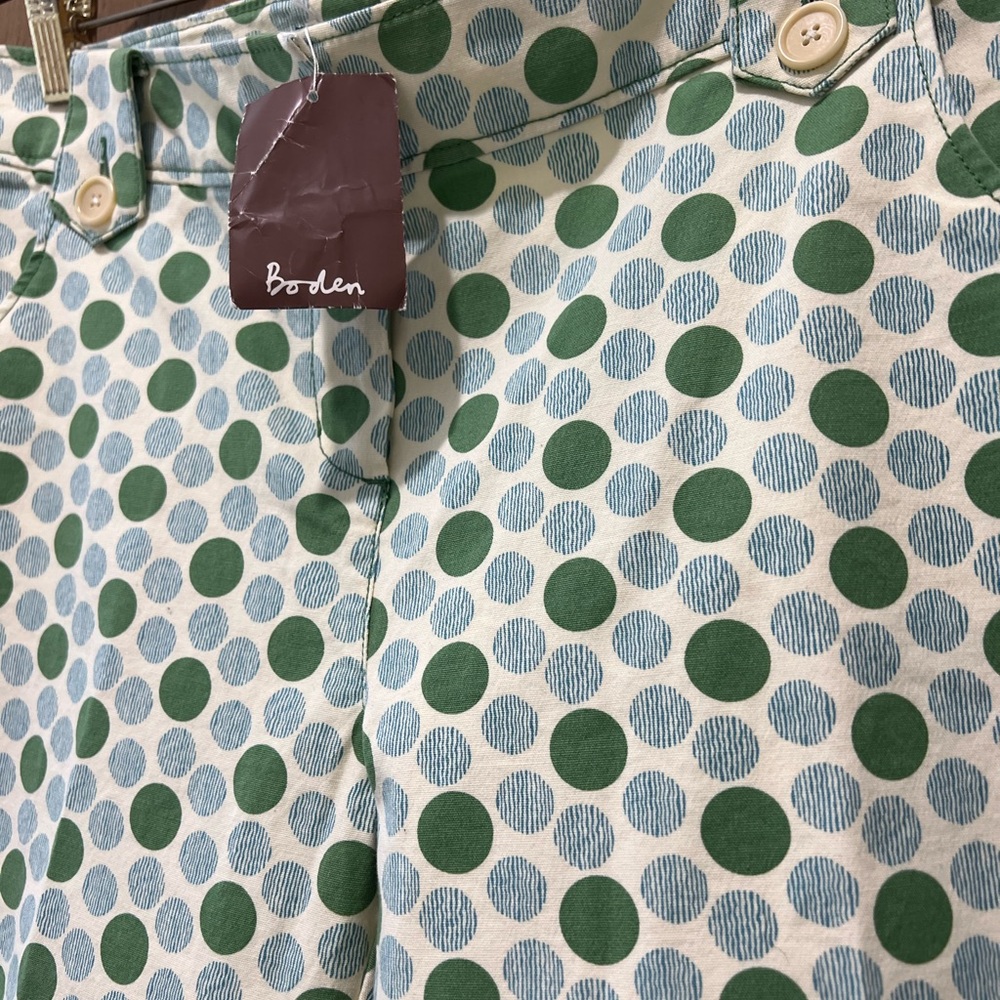 NWT Women’s Boden Green and Lght Blue Polka Dot Cropped Stretch Pants Size  16R - Picture 4 of 8